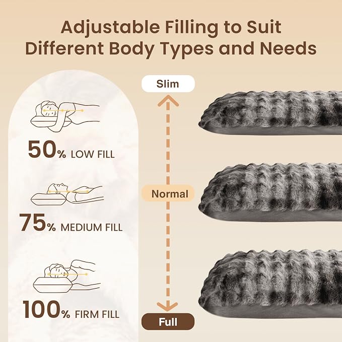 ZonLi Fluffy Body Pillow for Adults, Fuzzy Faux Fur Long Pillow with Shredded Memory Foam, Adjustable Support for Side Sleepers, Gifts, 20 x 54 Inch, Dark Grey