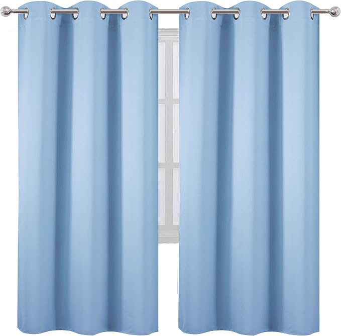 Sky Blue Thermal Blackout Curtains/42 x 72 Inch/Set of 2 Panels Room Darkening Curtains for Bedroom