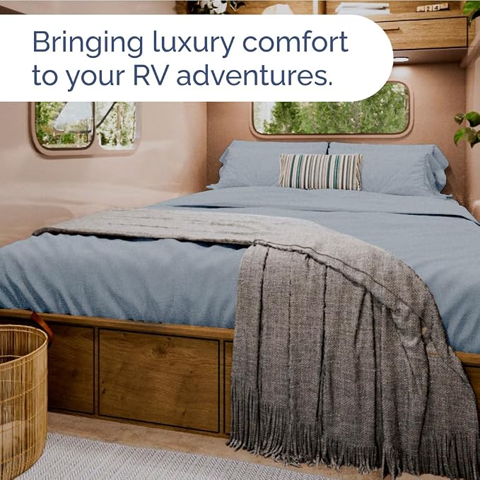 Short Queen Size 4 Piece Bed Sheet Set - RV Short Queen - Heathered Blue | Ultra-Soft, Breathable & Cooling Bed Sheets Set with Deep Pockets, Hotel Luxury Bedding for Women & Men, Wrinkle & Fade Free