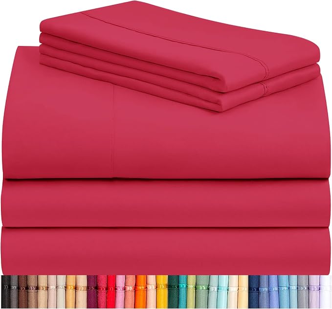 Split King Sheets for Adjustable Bed, Soft Deep Pocket Bed Sheets Set, 5PC | LuxClub Silky Fitted Sheet & Pillowcase Sets, Breathable Hotel Luxury Bedding for Mattress Wrinkle Free, Red