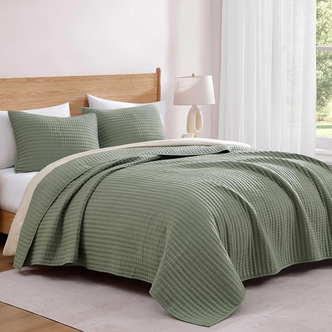 Twin Quilt-Lightweight Bedspreads Sage Green Twin Quilt Bedding Set | Soft Coverlet with Pillow Sham for All Seasons, Suitable for Bed & Couch, 2 Pieces, 66"x92"