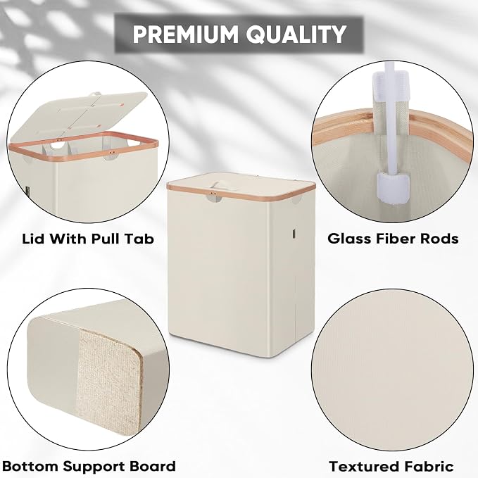BALEINE 140L Laundry Hamper with Lid, Large Laundry Basket Bin | Large Capacity, Easy-Access Lid, Shape-Retaining Structure, Pull Handles, Ideal for Bedroom, Dorm, Laundry Room