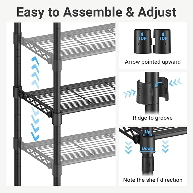 VIPEK V7S Portable Closet for Hanging Clothes Heavy Duty Rack with Shelves | 7 Tiers Adjustable Wire Shelving, Load 720lbs Metal Sturdy Hanging Rods, Space-Saving Storage for Walk-in Closet, Black