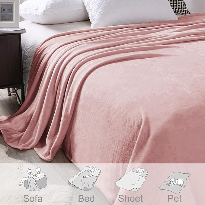 Exclusivo Mezcla Soft Large Fleece Throw Blanket for Couch, Dusty Pink | 50x70 Inches, Double-Sided Brushed Flannel, Lightweight Plush Cozy Blanket for Home Decor, All Season, Machine Washable