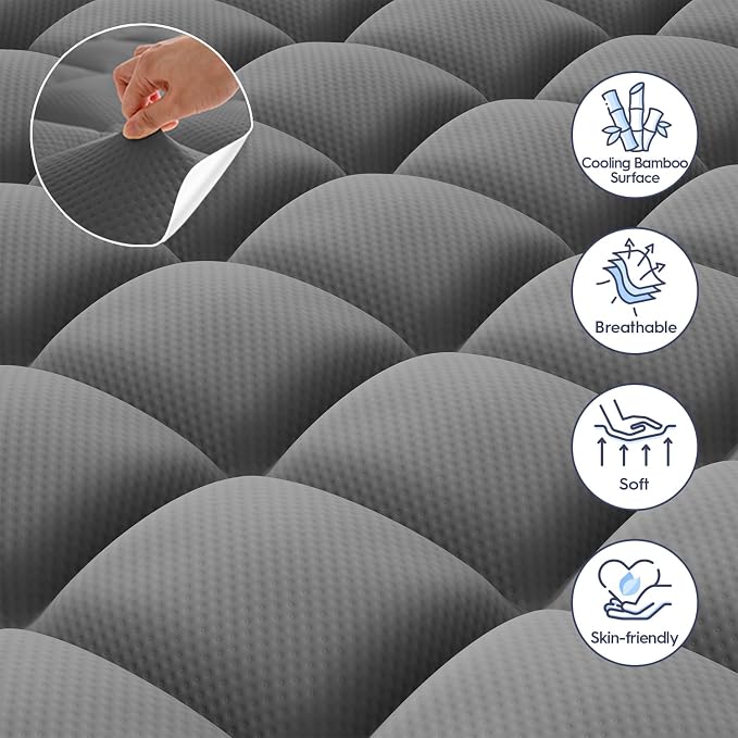 ELEMUSE 3 Inch Queen Dual Layer Memory Foam Mattress Topper with Pillowtop | 2 Inch Cooling Gel Foam,1 Inch Soft Pillowtop Pad, Pressure Relief Bed Topper, Comfortable Support