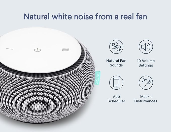 SNOOZ Original Smart White Noise Sound Machine, Real Fan Inside for Sleep | Natural Sound from a Real Fan, Non-Looping White Noise, App Scheduler, 10 Levels, Masks Snoring, Office Privacy & Neighbors