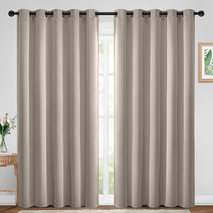 Yakamok Room Darkening Curtains 70x84 inch Length Natural-Living Room | 2 panels,grommet blackout window treatment,thermal insulated,light blocking drapes,privacy protection,bedroom dining room