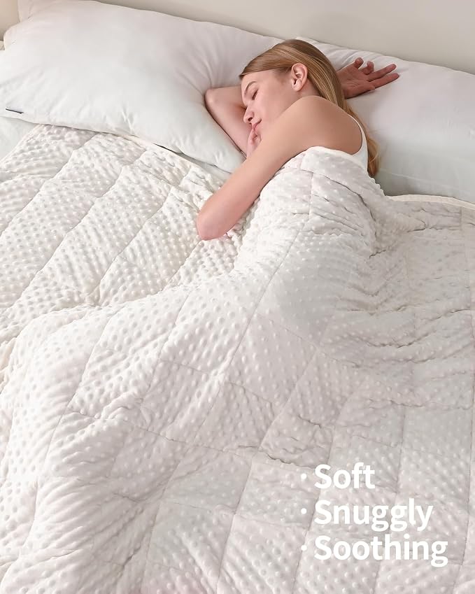 Mr. Sandman Weighted Blanket for Adults, Full Size 12 lbs, 48 x 72 Inches | Cooling Soft Minky for Hot Sleepers; Machine Washable; Filled with Glass Beads; Heavy Bed Throw for Sleep; White