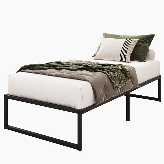 Lutown-Teen 16 Inch Twin Size Bed Frames with Heavy Duty Steel Slat Support | Twin Platform Bed Frame No Box Spring Needed, Noise Free, Easy Assembly, Black