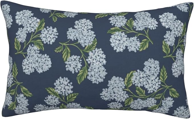 Navy Blue Spring Pillow Covers 12x20 Inch 2 Pcs Blue Green Hydrangea Flower Decor Throw Pillows Vintage Floral Seasonal Summer Outdoor Decoration Pillowcase Linen Cushion Cover for Couch Sofa
