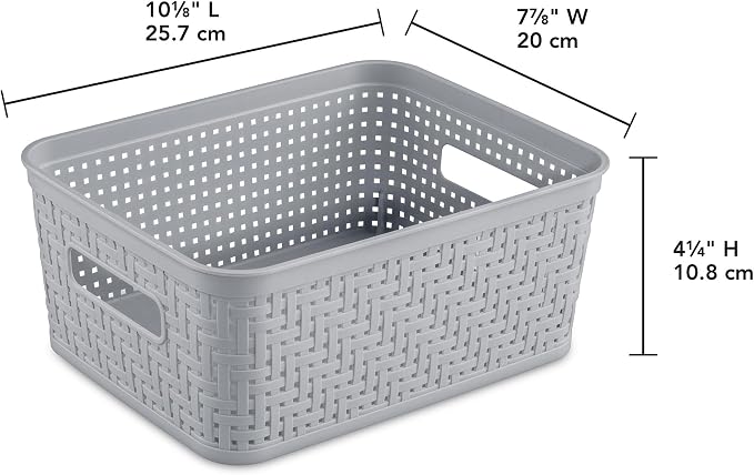 Sterilite 8 Pack Plastic Storage Bin Organization Containers, Small Baskets, Cement