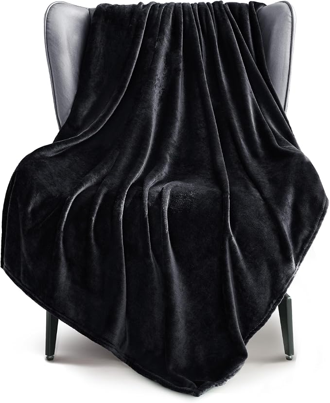 Exclusivo Mezcla Soft Large Fleece Throw Blanket for Couch, Black | 50x70 Inches, Double-Sided Brushed Flannel, Lightweight Plush Cozy Blanket for Home Decor, All Season, Machine Washable