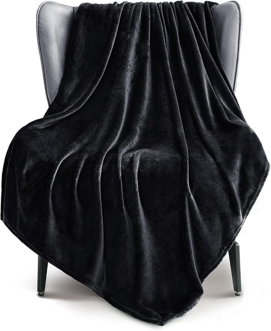 Exclusivo Mezcla Soft Large Fleece Throw Blanket for Couch, Black | 50x70 Inches, Double-Sided Brushed Flannel, Lightweight Plush Cozy Blanket for Home Decor, All Season, Machine Washable