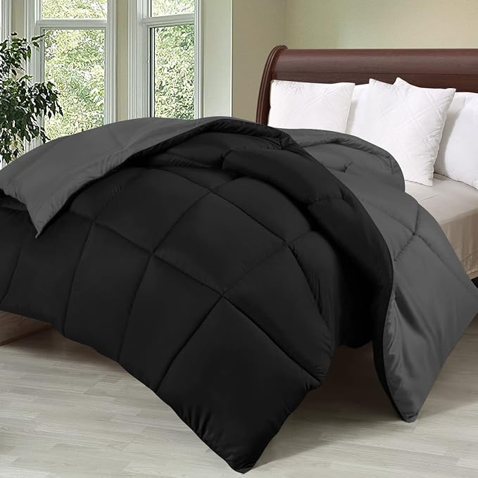 Utopia Bedding Twin Comforter, Duvet Insert, Black/Grey, 64 x 88 Inches | Soft and Fluffy Down Alternative Bed Comforter, All Season, Breathable, Corner Tabs, Box Stitched, Durable, Machine Washable