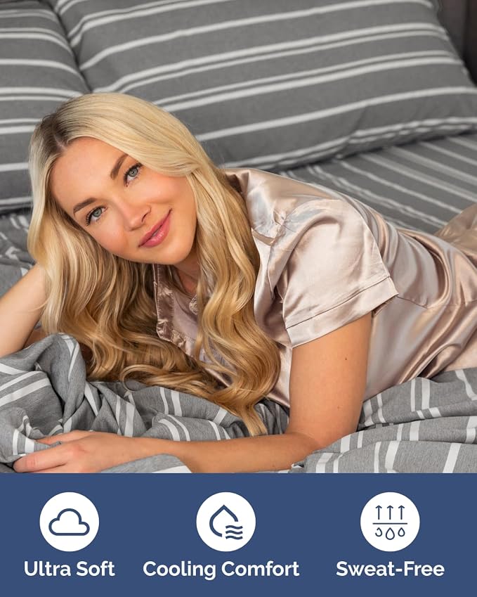 2 Pack Extra Deep Queen Fitted Sheets with Deep Pockets - Grey Stripes | Hotel Luxury Bottom Fitted Sheets Only, Soft, Fade & Wrinkle Free, Breathable & Comfy, All Around Elastic Fitted Sheets