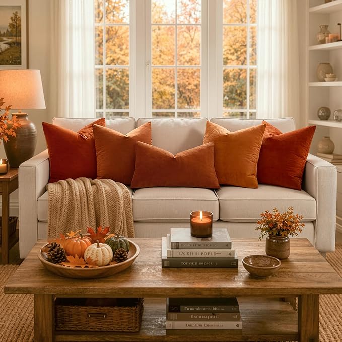 MIULEE Velvet Fall Throw Pillow Covers 20x20 Inch Pack of 2 Rust | Soft Solid Decorative Pillow Covers, Modern Luxury Home Decor, for Couch Chair Sofa Bedroom Livingroom