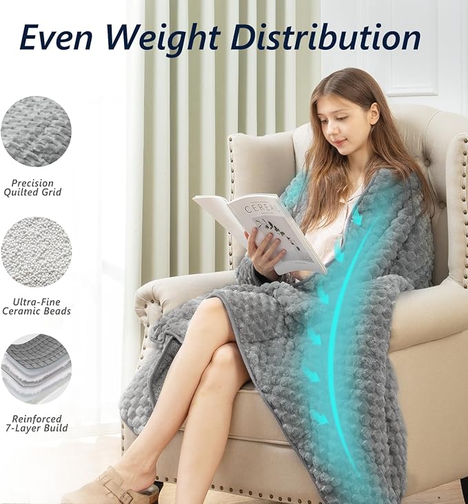 Mr. Sandman Weighted Blankets for Adults, Queen Size 80 x 87 Inches, 15lbs | Machine Washable; Soft Warm Sherpa Fleece; Jacquard Flannel Filled with Glass Beads; Heavy Throw for Sleep and Calm; Grey