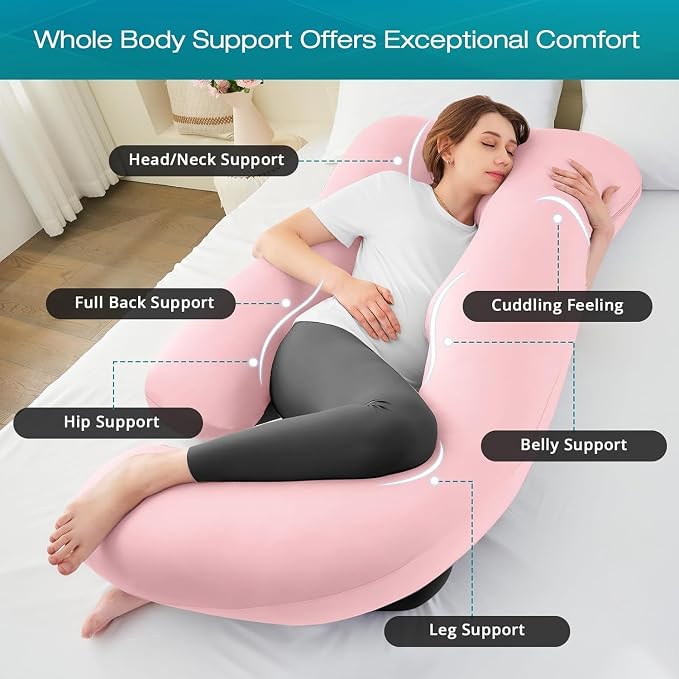 Cooling Pregnancy Pillows for Sleeping, 65'' Full Body Pillow, Light Pink | Sasttie Maternity Pillow, OEKO-TEX, Down Alternative, Removable Cover, Pregnant Women Must Haves, Maternity Essential
