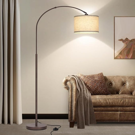 Floor Lamp for Living Room, Arc Lamp with Adjustable Head, Modern Tall Lamp with On/Off Pedal Switch, Over Couch Standing Hanging Light for Reading, Bedroom, Office (Brown)