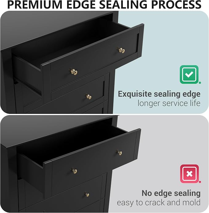 Garvee Black 5-Drawer Dresser for Bedroom, 42.7"H Storage Drawers Organizer | Modern Lacquered Chest of Drawers, 15.8"D x 31.5"W x 42.7"H, Storage Dresser with Deep Drawers for Home Office