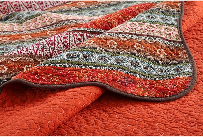 Striped Classical Cotton Patchwork Bedspread Quilt Sets, Twin Size