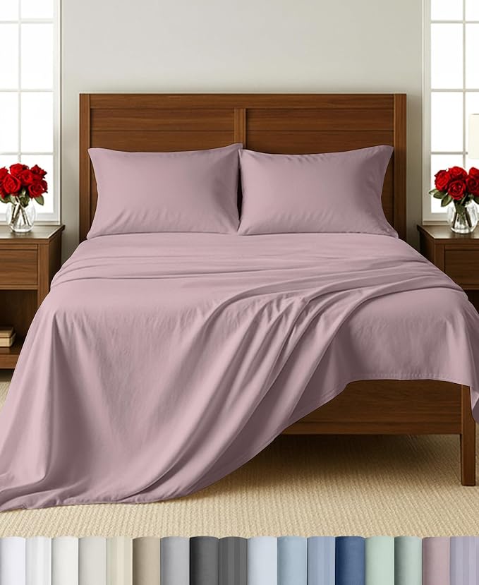 California Design Den 100% Cotton Sateen Full Size Sheet Sets, Soft Rose | Soft 500 Thread Count Backed by Good Housekeeping Seal, 16" Deep Pocket, All-Around Elastic, Durable, Easy Care
