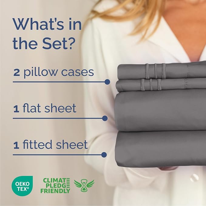 Cal King Size 4 Piece Sheet Set - Breathable & Cooling Sheets - Dark Grey | Hotel Luxury Bed Sheets for Women & Men, Deep Pockets, Easy-Fit, Extra Soft & Wrinkle Free Sheets, Oeko-Tex Bed Sheet Set