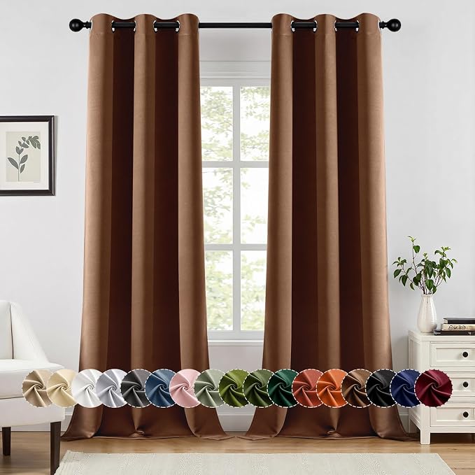 MIULEE Blackout Curtains for Bedroom 2 Panels 40 x 90 Inch Long Mocha Brown | Thermal Insulated, Living Room Darkening Grommet Drapes, Noise Reducing, Light Blocking Window Treatments