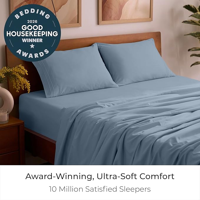 Mellanni Iconic 4-Piece, Ultra Soft Sheet Set (Queen, Blue Hydrangea) | 10M+ Sleepers. Lab-tested: Sleeps Cool, Stays Bright, Strong, Smooth. Good Housekeeping Best Bedding, 7 yrs running.