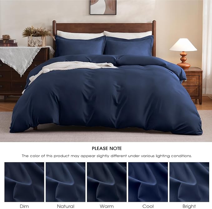FreshCulture California King Duvet Cover - 3 Pieces Microfiber Duvet Cover Set with Zipper Closure - Lightweight & Easy Care - 1 Comforter Cover & 2 Pillow Shams - Comforter Not Included (Navy)