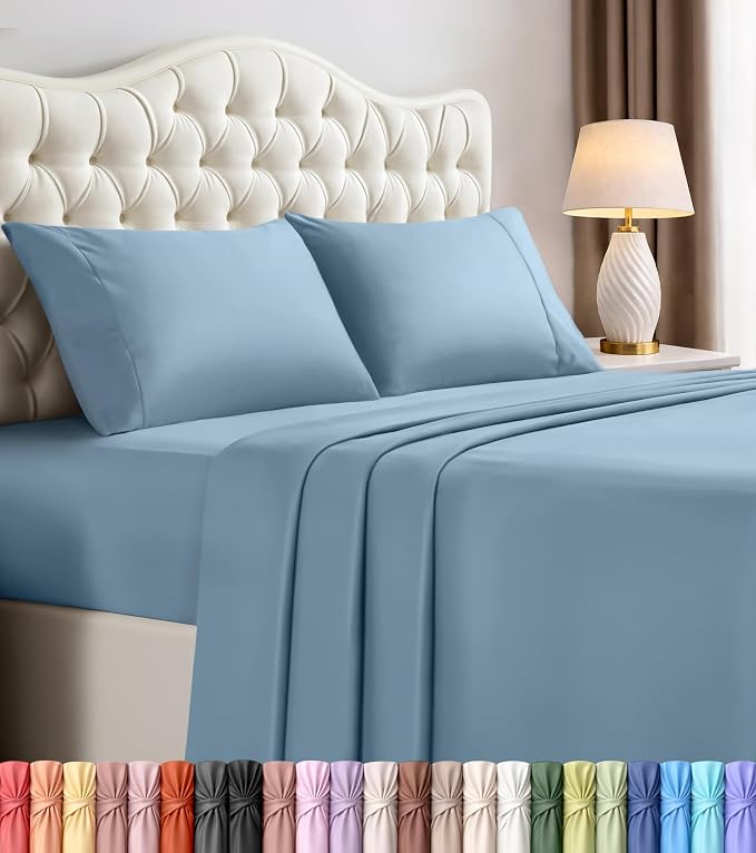 Queen Sheets Set, 4 Pieces 16" Deep Pocket Hotel Luxury Sheets, Dutch Blue | Extra Soft Bedsheet Set, Comfy & Breathable Cooling Sheets, Wrinkle & Fade Resistant, Fitted Sheet, Flat Sheet, 2 Pillowcases