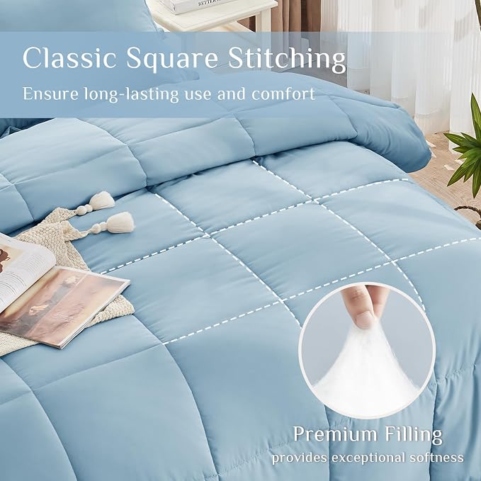 JOLLYVOGUE California King Comforter Set, Ultra-Soft Bed in a Bag Cal King Size 7 Pieces, Oeko-TEX Certified Bedding Set with Down Alternative Comforter, Sheets, Pillowcases & Shams, Lake Blue