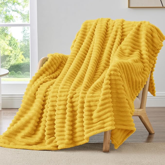 BEDELITE Striped Fleece Throw Blanket, Light Yellow, 50"x60" | 300GSM Microfiber Fleece, Soft Cozy, Lightweight Warm, Double-Sided Plush, Machine Washable, Gift, Room Decor, for Couch Sofa