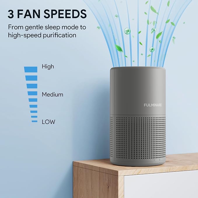 FULMINARE Air Purifiers for Home H13 True HEPA Air Filter (Gray 2 Pack) | Remove Pet Hair, Smoke, Odors，Quiet Air Cleaner With Night Light, Portable Small Air Purifier for Home, Office, Living Room