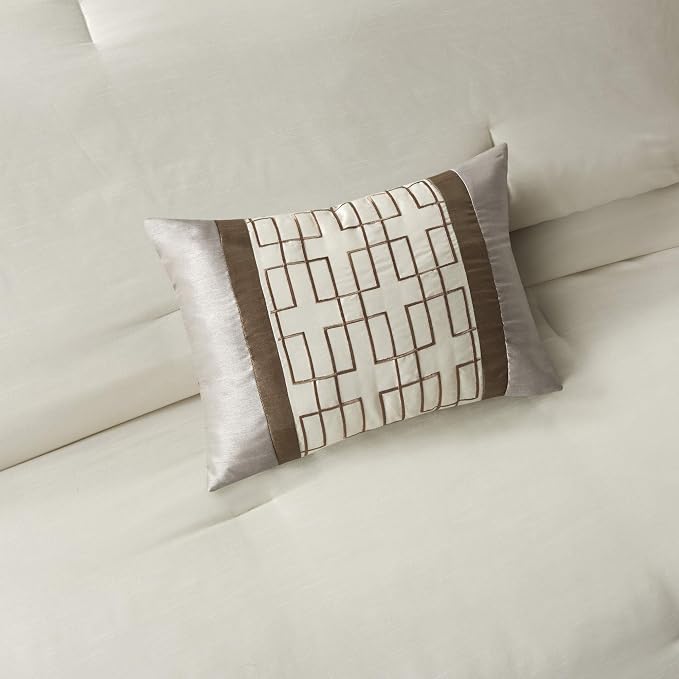 Madison Park Deluxe Hotel Style Comforter Set, 7PC King Bedding Set | All Season Down Alternative Luxury Bedding with Comforter, Shams, Bed Skirt, Decorative Pillows, Taupe/Brown