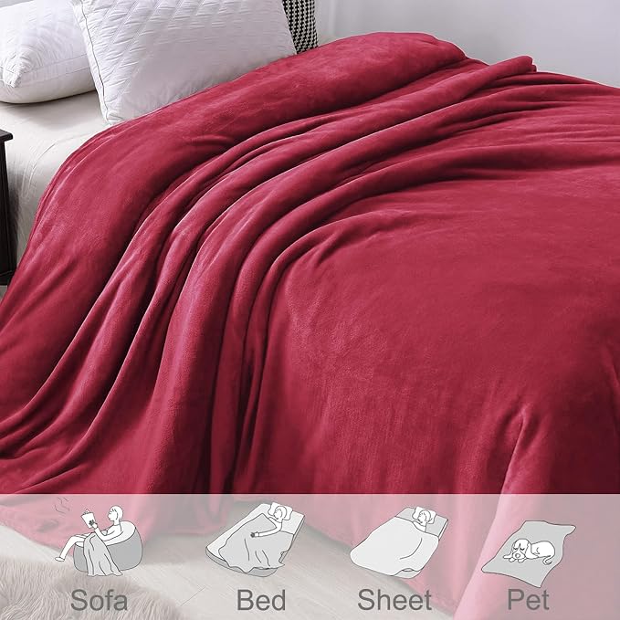 Exclusivo Mezcla Soft Large Fleece Throw Blanket for Couch, Deep Red | 50x70 Inches, Double-Sided Brushed Flannel, Lightweight Plush Cozy Blanket for Home Decor, All Season, Machine Washable