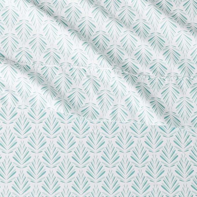 Amazon Basics Breathable, Lightweight Brushed Microfiber 3 Piece Bed Sheet Set with 14-Inch Deep Pockets, Wrinkle-Resistant, Twin XL, Aqua Fern, Printed
