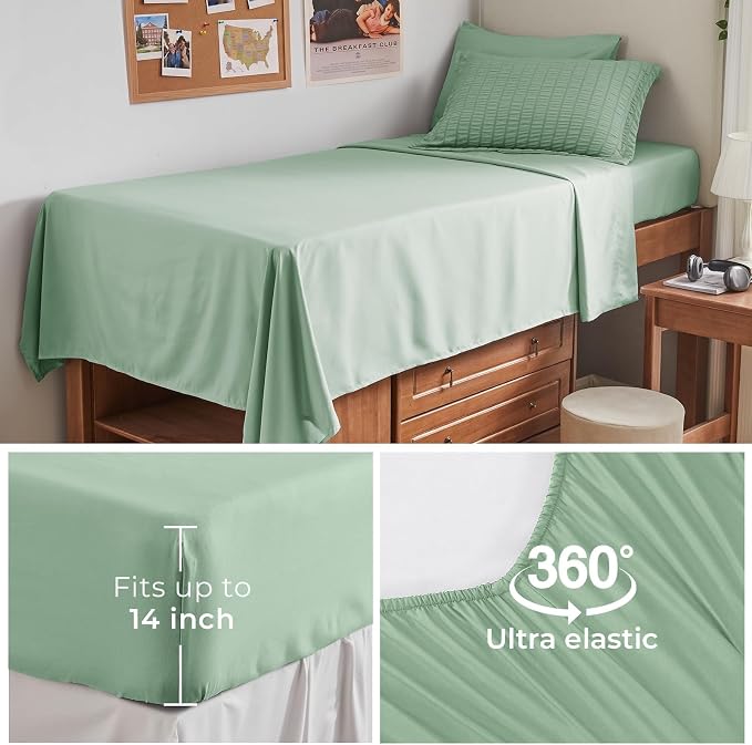 HYMOKEGE Sage Green Twin XL Comforter Set Seersucker 5 Pieces, All Season Luxury Bed in a Bag for Bedroom, Bedding Set with Comforter, Sheets, Pillowcase & Sham