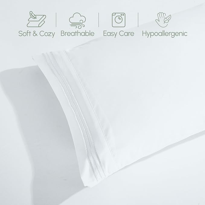 Elegant Comfort Luxury 1500 Premium Hotel Quality Microfiber 4-Piece Sheet Set - Wrinkle Resistant, All Around Elastic Fitted Sheet, Deep Pocket up to 16", RV Short Queen, White