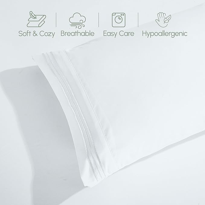 Elegant Comfort Luxurious 1500 Premium Hotel Quality Microfiber 4-Piece Sheet Set, 18-24 Inches Deep - Extra Deep Pocket Sheets - Ultra Soft 4PC Deep Pocket Sheets, Full, White