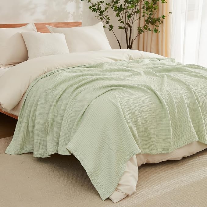 EMME Muslin Blankets for Adults Throw Blanket for Couch Breathable Gauze Soft Lightweight Airy Mint Green Throw 50"x60"