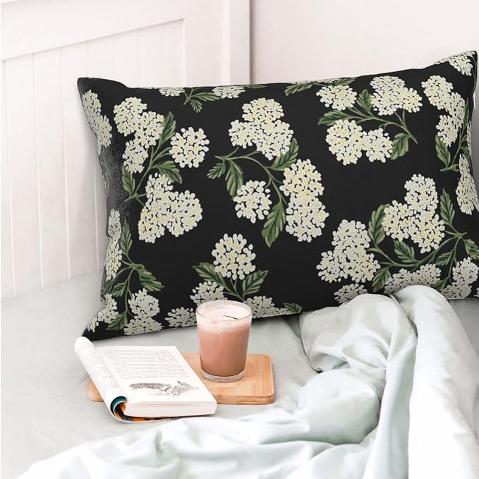 Black Spring Pillow Covers 12x20 Inch 2 Pcs Green Hydrangea Flower Decor Throw Pillows Vintage Floral Seasonal Summer Outdoor Decoration Pillowcase Linen Cushion Cover for Couch Sofa