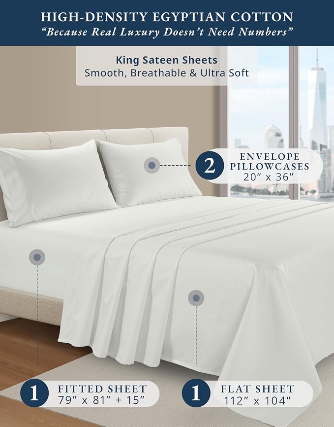 LANE LINEN Extra Deep Pocket King Sheet Set Sateen Weave - Vaporous Gray | Alaskan King Sheets - 4-Piece Set, For A Luxurious Night's Sleep, For A Silky Hotel-Style Bed, Guest-Ready Comfort