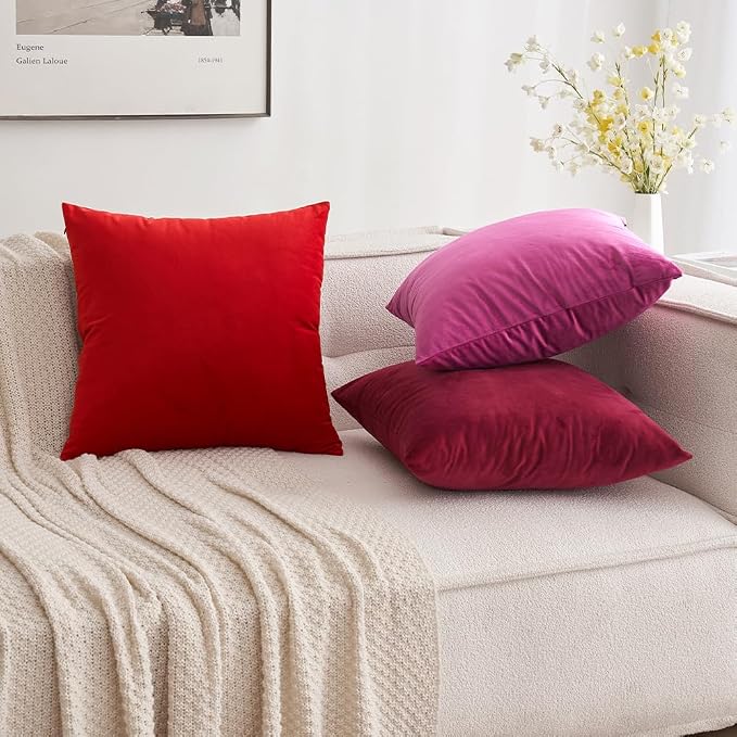 MIULEE Velvet Throw Pillow Covers 20x20 Inch Pack of 2 Bright Red | Soft Solid Decorative Pillow Covers, Modern Luxury Home Decor, for Couch Chair Sofa Bedroom Livingroom