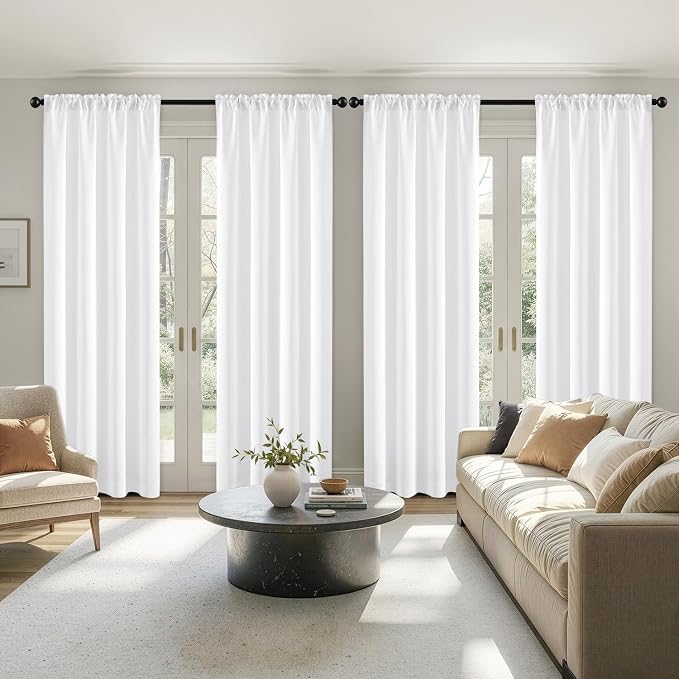 MIULEE 84 Inch Length Pure White Blackout Bedroom Curtains Set of 4 | Thermal Curtains for Summer Heat, Light Blocking Privacy Bedroom Window Drapes, Top&Bottom Rod Pocket, Living Room