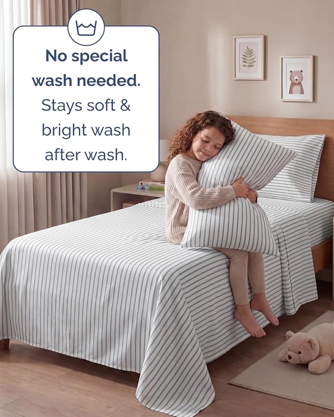 Twin 4 Piece Bed Sheet Set - Breathable & Cooling Sheets - Grey Stripes | Ultra Soft Hotel Luxury Bedding Set with 8-16 Inch Deep Pockets, 1 Flat & 1 Fitted Sheet & 2 Pillowcases, Wrinkle & Fade Free