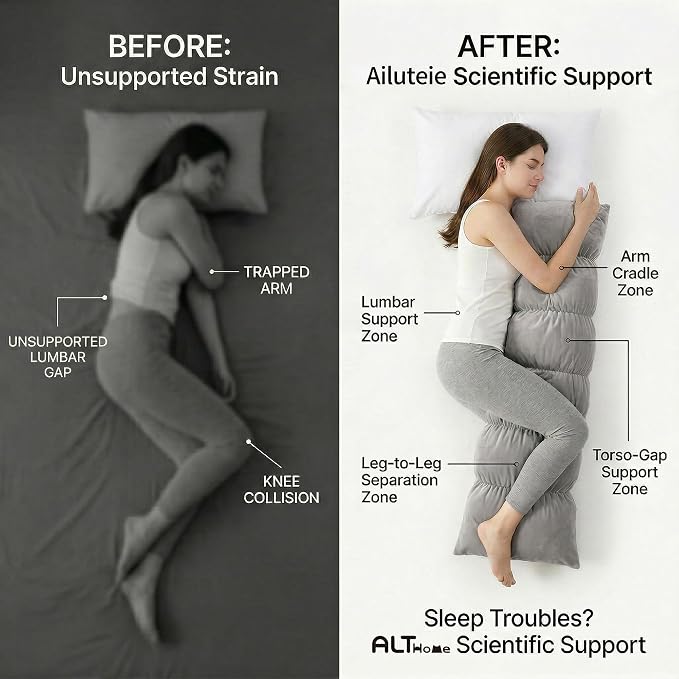 Pat. Pend. Full Body Pillow for Adults, 59 Inch, Zinc Gray | Segmented side sleeper pillow with a removable, washable soft velvet cover; long bed pillow for comfortable everyday use.
