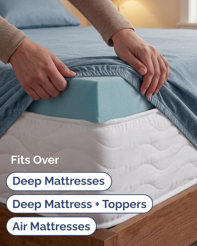 Extra Deep Twin XL Sheet Set - 3 Piece College Dorm Room - Heathered Blue | Soft, Breathable & Cooling, Easily Fits 18 to 24 inch Mattress, Wrinkle Free & Fade Resistant with Extra Deep Pockets