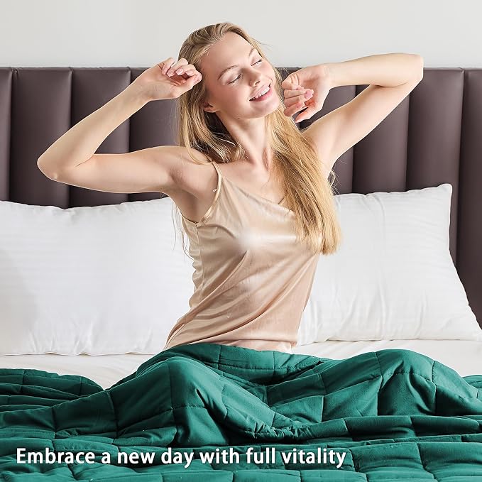 yescool Weighted Blanket for Adults (12 lbs, 48" x 72", Dark Green) Cooling Heavy Blanket for Sleeping Perfect for 110-130 lbs, Twin Size Breathable Blanket with Premium Glass Bead, Machine Washable