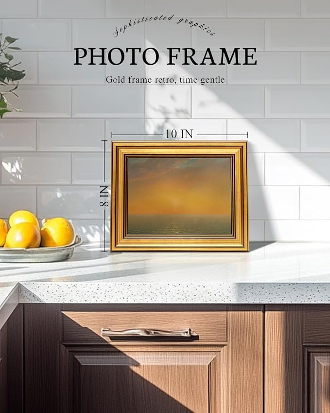 VIYYIEA Vintage Gold Framed Wall Art for Living Room, Landscape Canvas Prints Home Decor, Oil Painting Picture, Bedroom Wall Decor Gifts for Friends or Family -【Afterglow】-(10L x 8W)